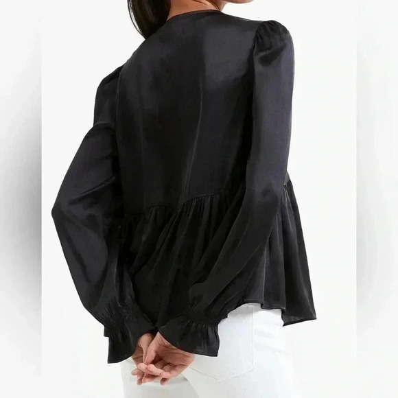 [M] French Connection  Inu Long Sleeve Black Satin Blouse - Picture 3 of 11